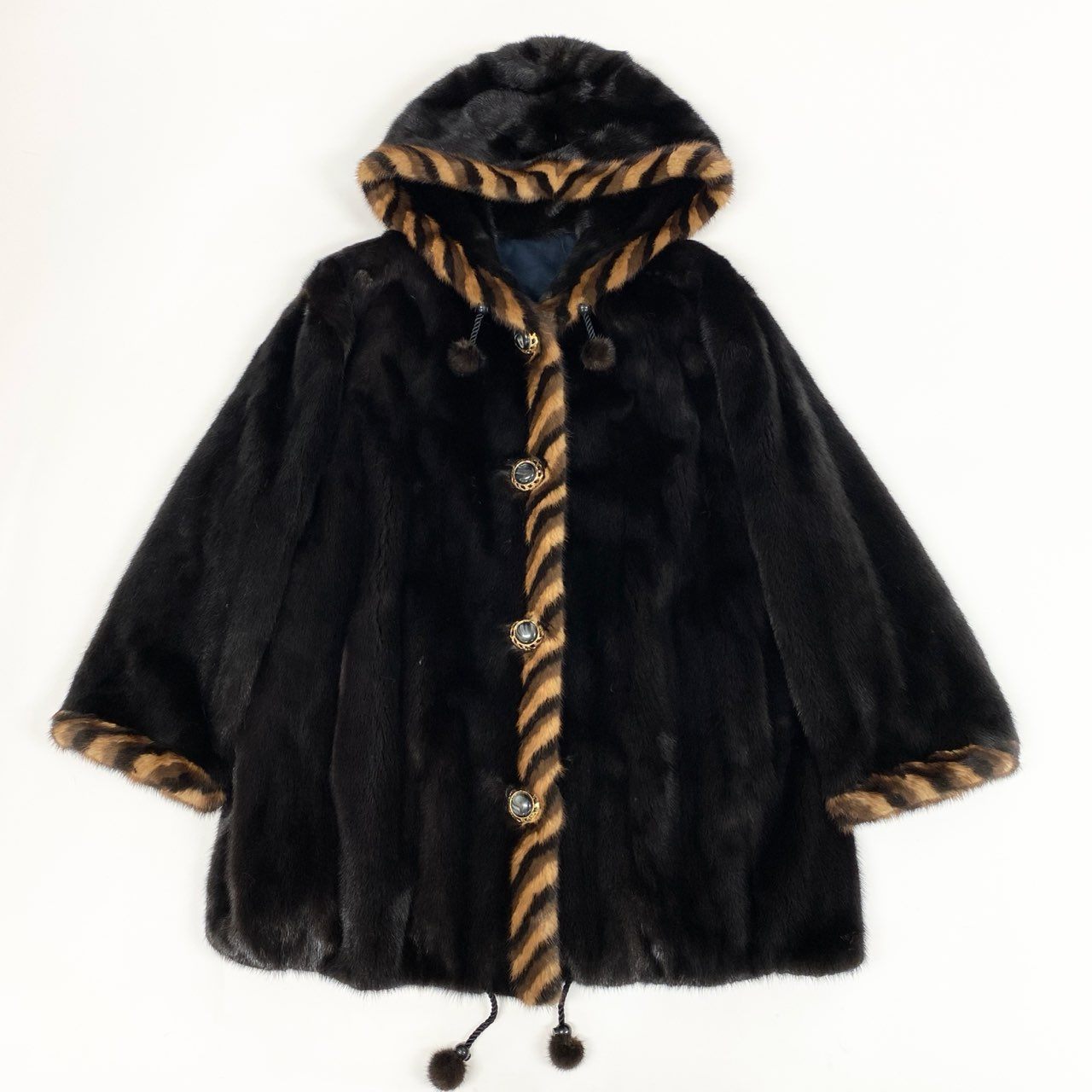 2b16 希少デザイン ダークミンク フード付き リバーシブルコート サイズ44 ブラウン 本毛皮 Mink Fur Coatt18r