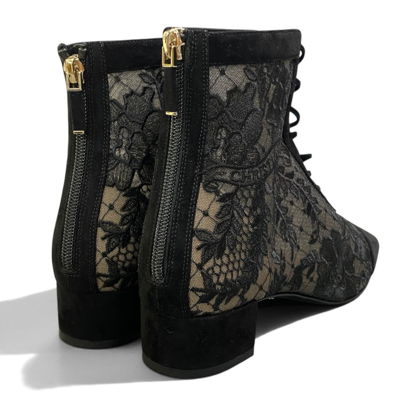 i8 【未使用保管品】 DIOR ディオール NAUGHTILY-D ヒールショートブーツ Dior Roses サイズ37 ブラック レディースk02i