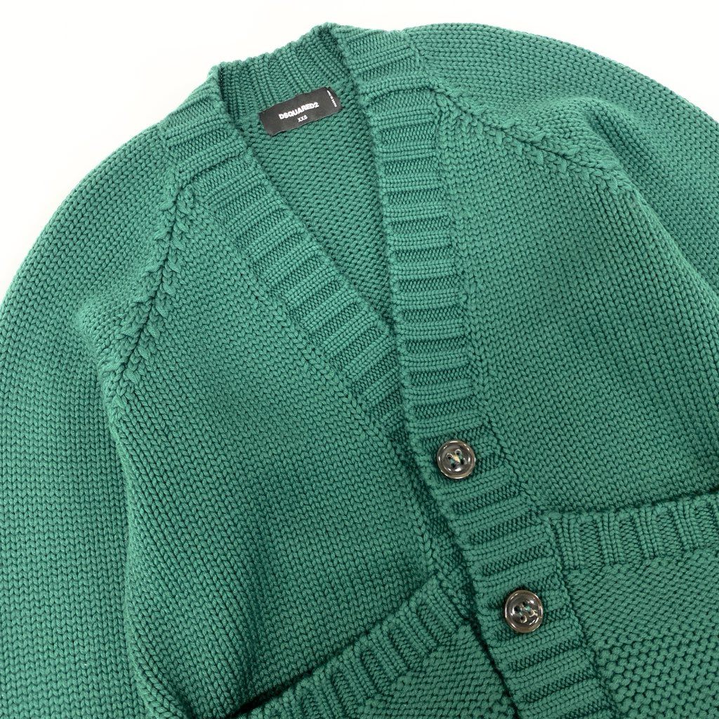 39l15 DSQUARED2 ディースクエアード イタリア製 マキシカーディガン オーバーサイズ ローゲージ 22AW S72HA1092 XXS グリーン ウール メンズo07t