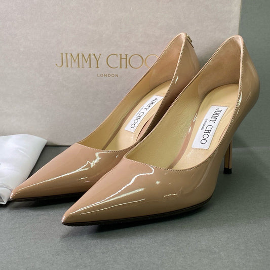 1e19 JIMMY CHOO ジミーチュウ LOVE85 エナメル ポインテッドトゥ バックロゴ パンプス サイズ37 1/2 バレットミンク レディース 女性用 靴 シューズ