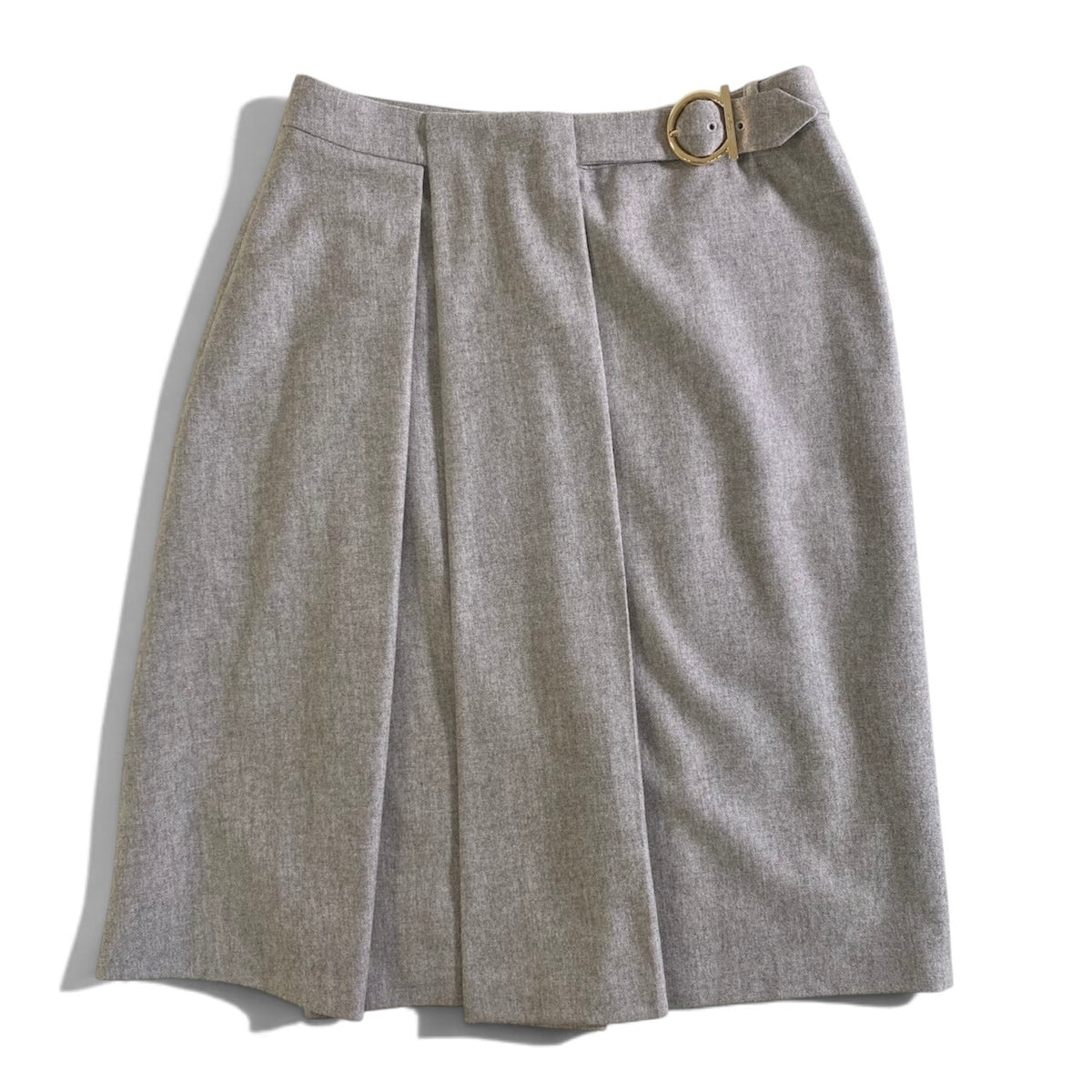34j26 【極美品】 Salvatore Ferragamo サルヴァトーレフェラガモ ガンチーニベルト タックスカート シルクブレンド サイズ40 ベージュ系 レディースu02t