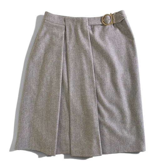 34j26 【極美品】 Salvatore Ferragamo サルヴァトーレフェラガモ ガンチーニベルト タックスカート シルクブレンド サイズ40 ベージュ系 レディースu02t