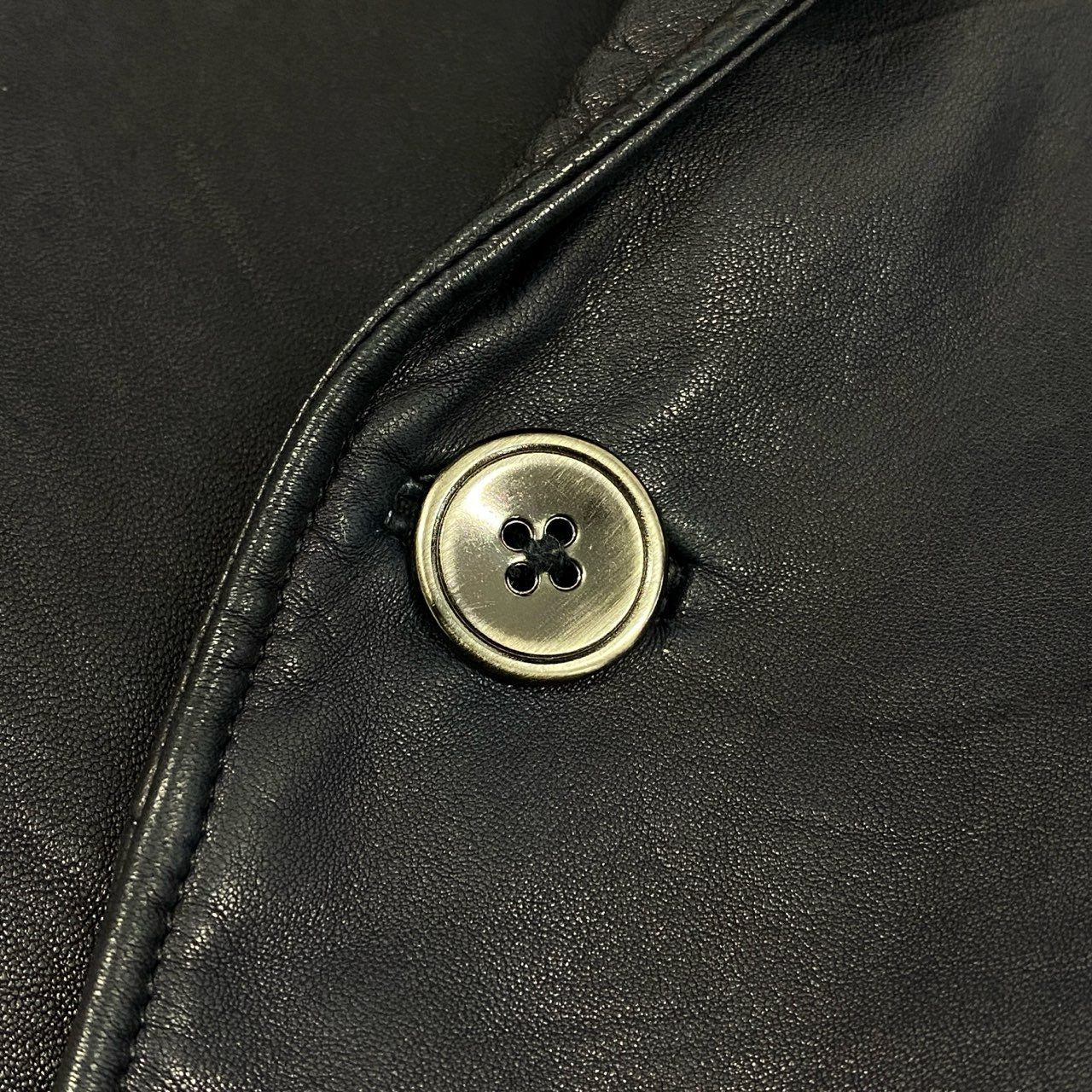 70a15 DENIM TOMORROWLAND デニム トゥモローランド 別注 ラムレザー テーラードジャケット M ネイビー 羊革 シープスキン イタリア製t18r