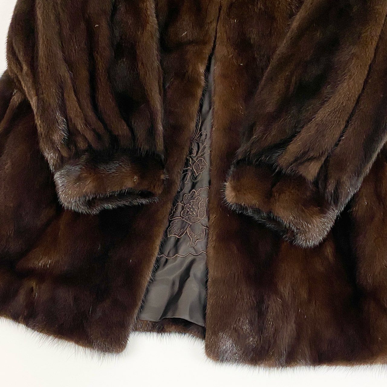 26j24 TAKASHIMAYA タカシマヤ 最高級毛皮 デミバフミンク ミンクコート 毛皮コート セミロングコート サイズ13-15 ブラウン ミンクファー レディース 裏地花柄刺繍u02t