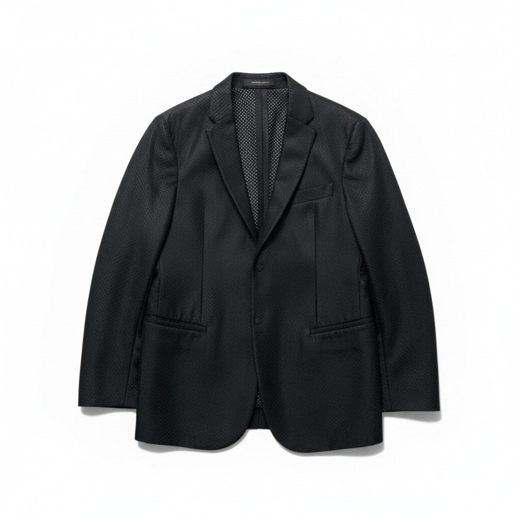 14c20 EMPORIO ARMANI エンポリオアルマーニ MILANO LINE テーラードジャケット アンコンジャケット メッシュ素材 46 ブラック ポリエステル イタリア製u02t