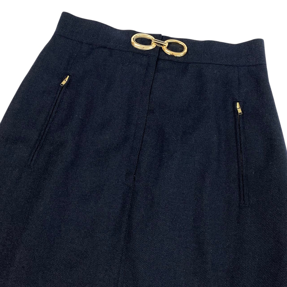 Ei20 Christian Dior クリスチャンディオール ゴールド金具 スカート ボトムス 膝丈 Lサイズ ネイビー ウール レディースo07t