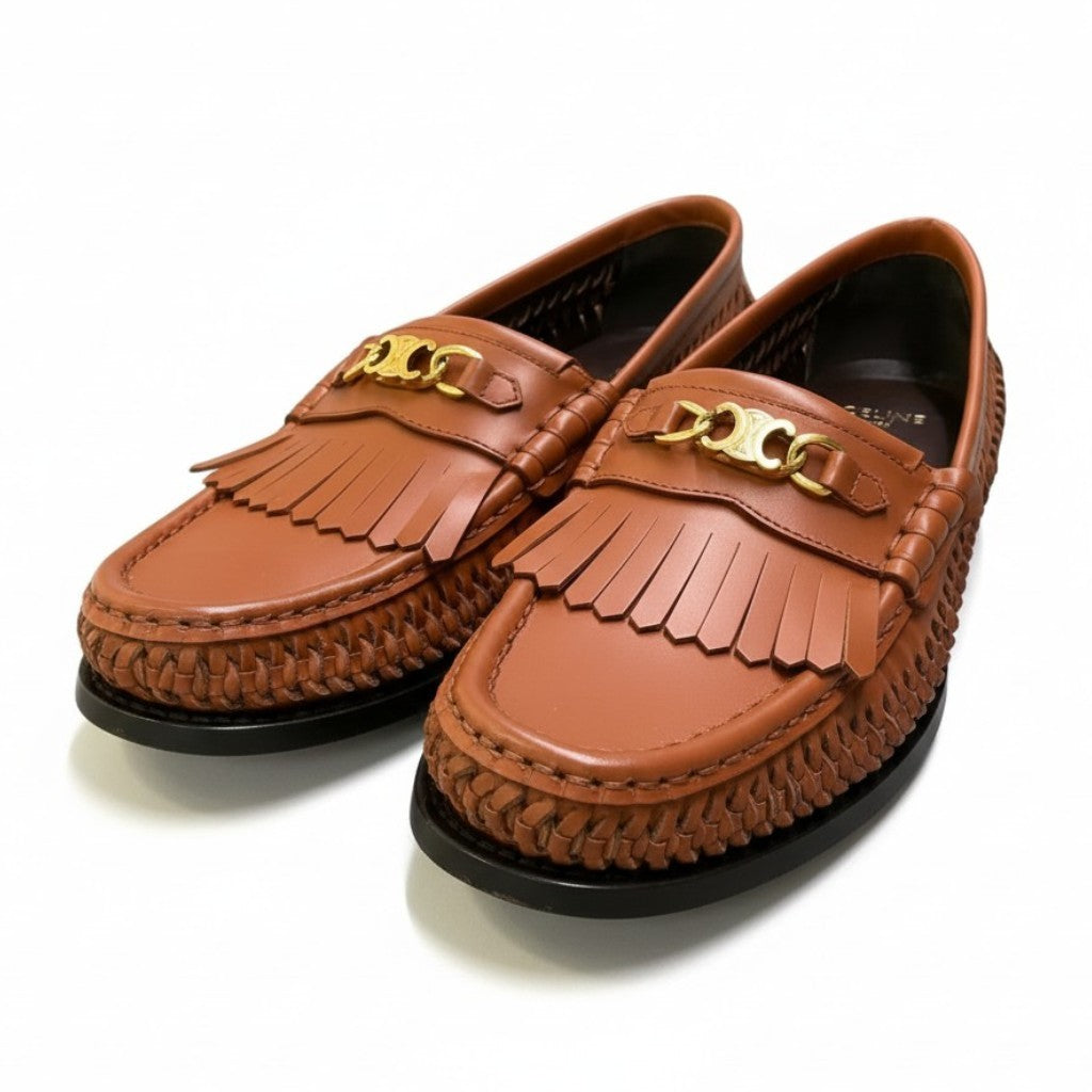 Ad2 CELINE セリーヌ LUCO BRAIDED LOAFER ルコ ローファー トリオンフ サイズ38 ブラウン レディース 革靴k02i