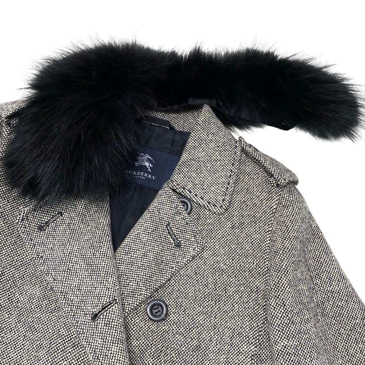 32i28 BURBERRY LONDON バーバリーロンドン ダブルブレスト ショートコート ツイードコートジャケット 9サイズ アイボリー ブラック レディース 女性用u02t