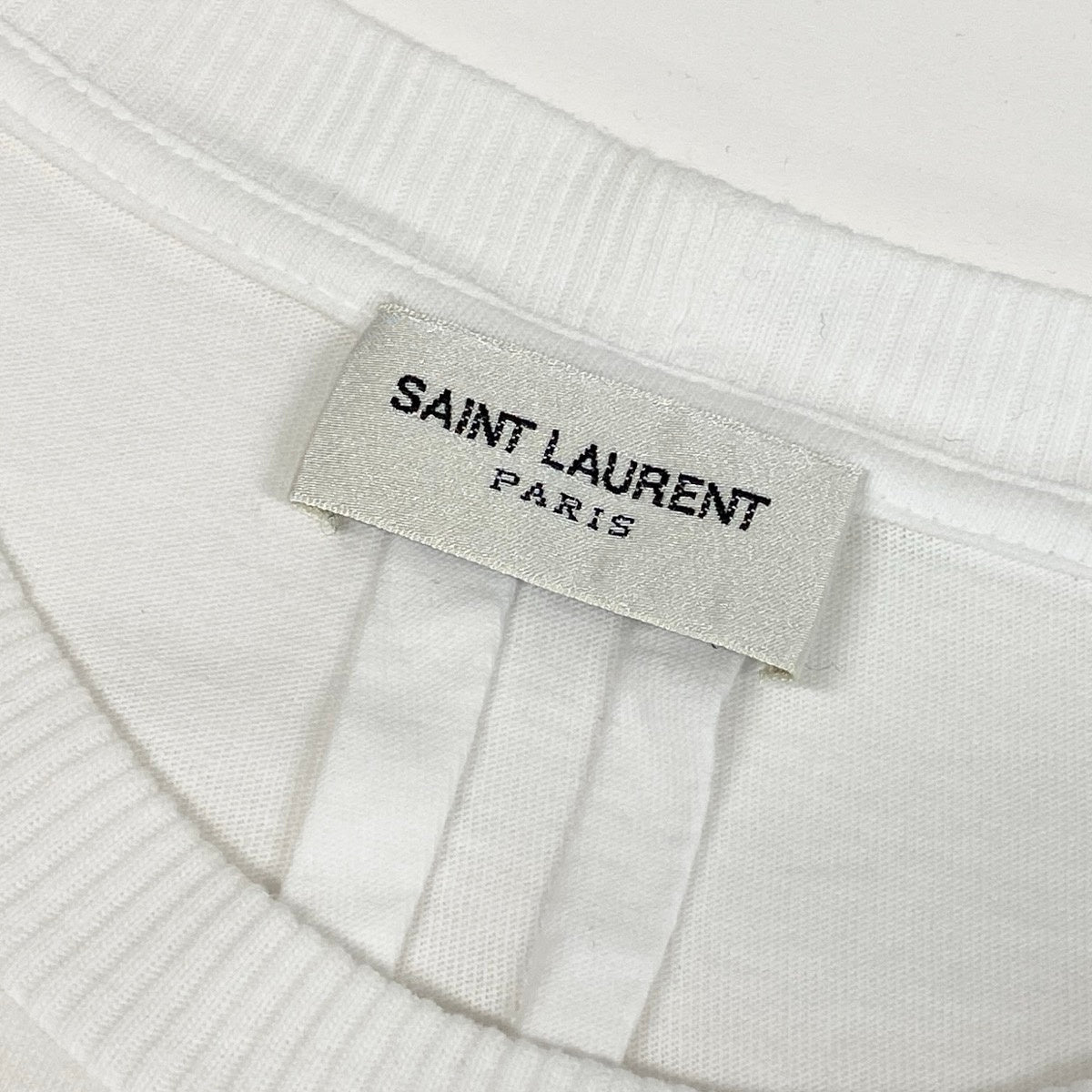 If29 SAINTLAURENT PARIS サンローラン ホワイトTシャツ 半袖カットソー ブランドロゴ刺繍 コットンシャツ メンズ 男性用 XS ホワイト コットン100％u02t