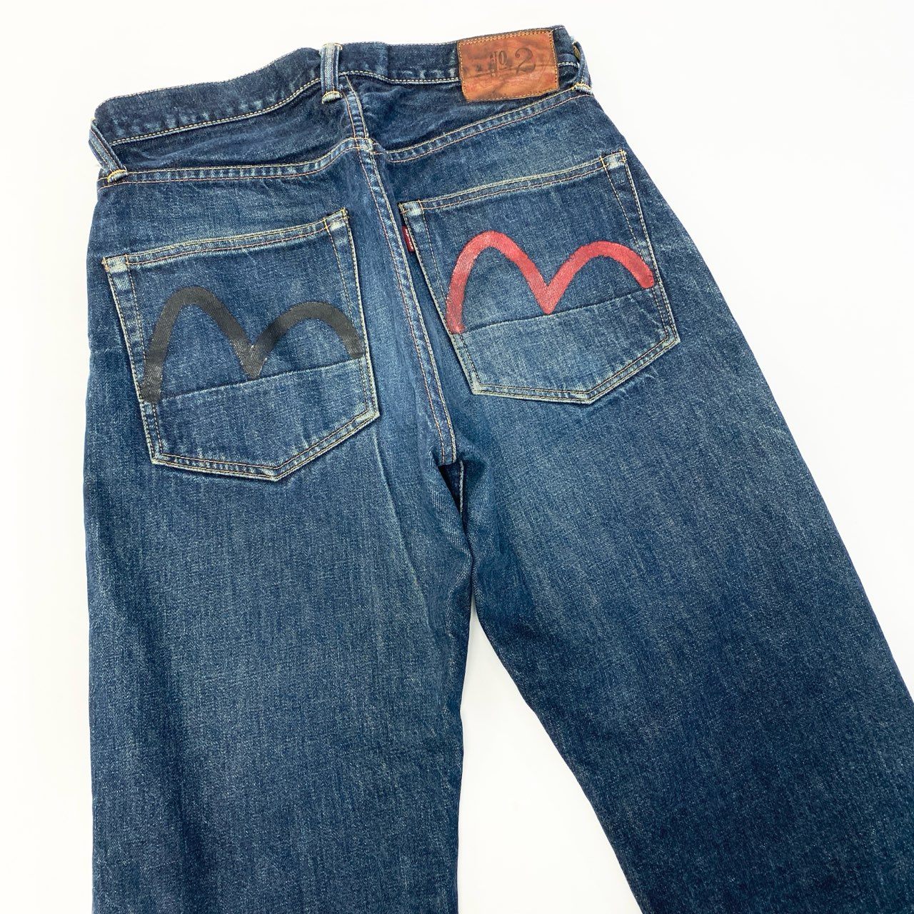 60c6 EVISU エヴィス No2 カモメ デニムパンツ サイズ30 インディゴ ブラック レッド ジーンズ DENIM PANTSt18r