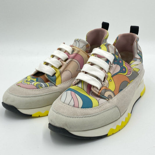 2i3 HERMES エルメス スエード切替 プリントスニーカー 35 1/2 ホワイトグレー イタリア製 女性靴t18r
