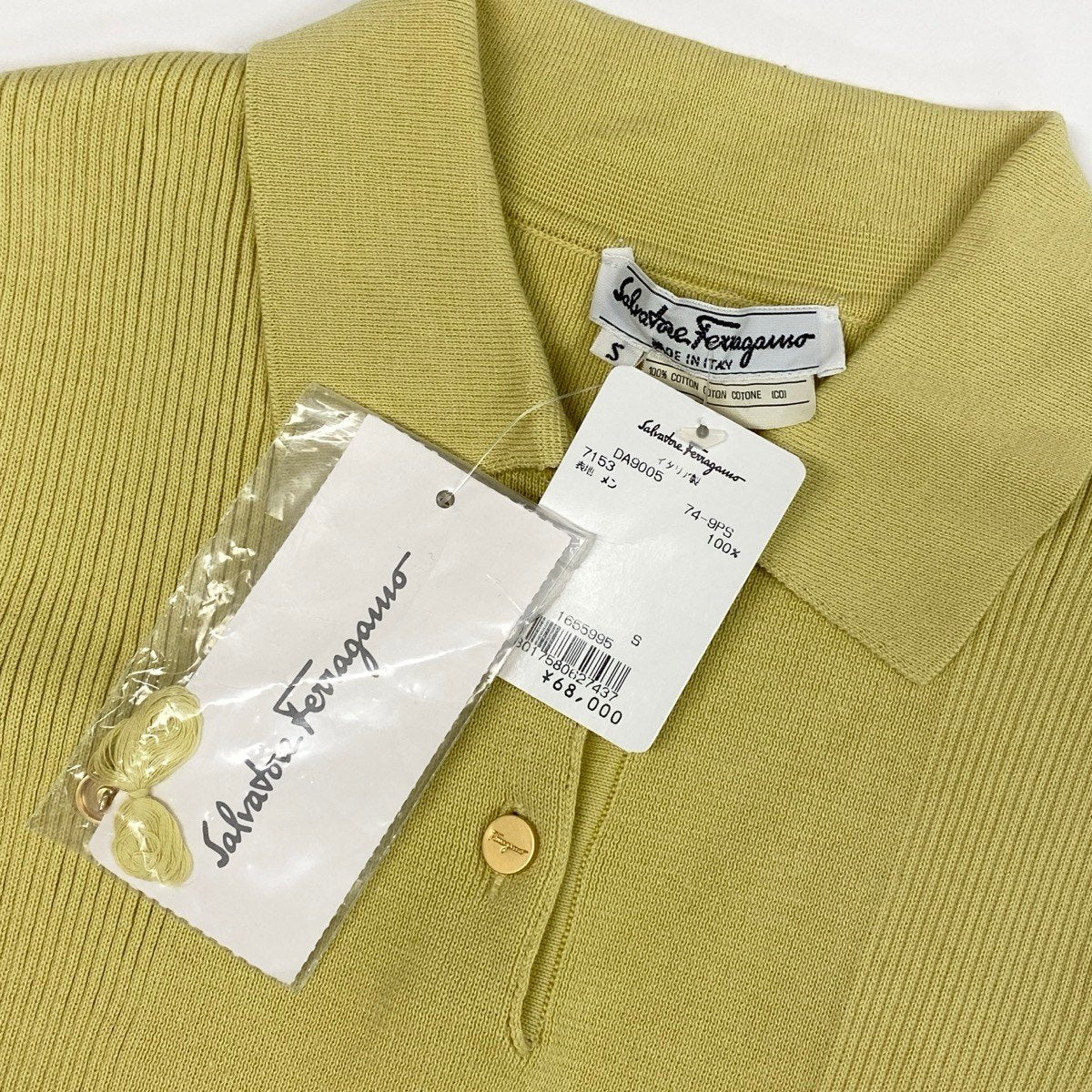 Eh6 Salvatore Ferragamo サルヴァトーレフェラガモ 半袖ニットワンピース ロゴボタン ガンチーニ コットンニット イタリア製 タグ付き  11 9005 S イエロー コットン100％ レディース 女性用o07t
