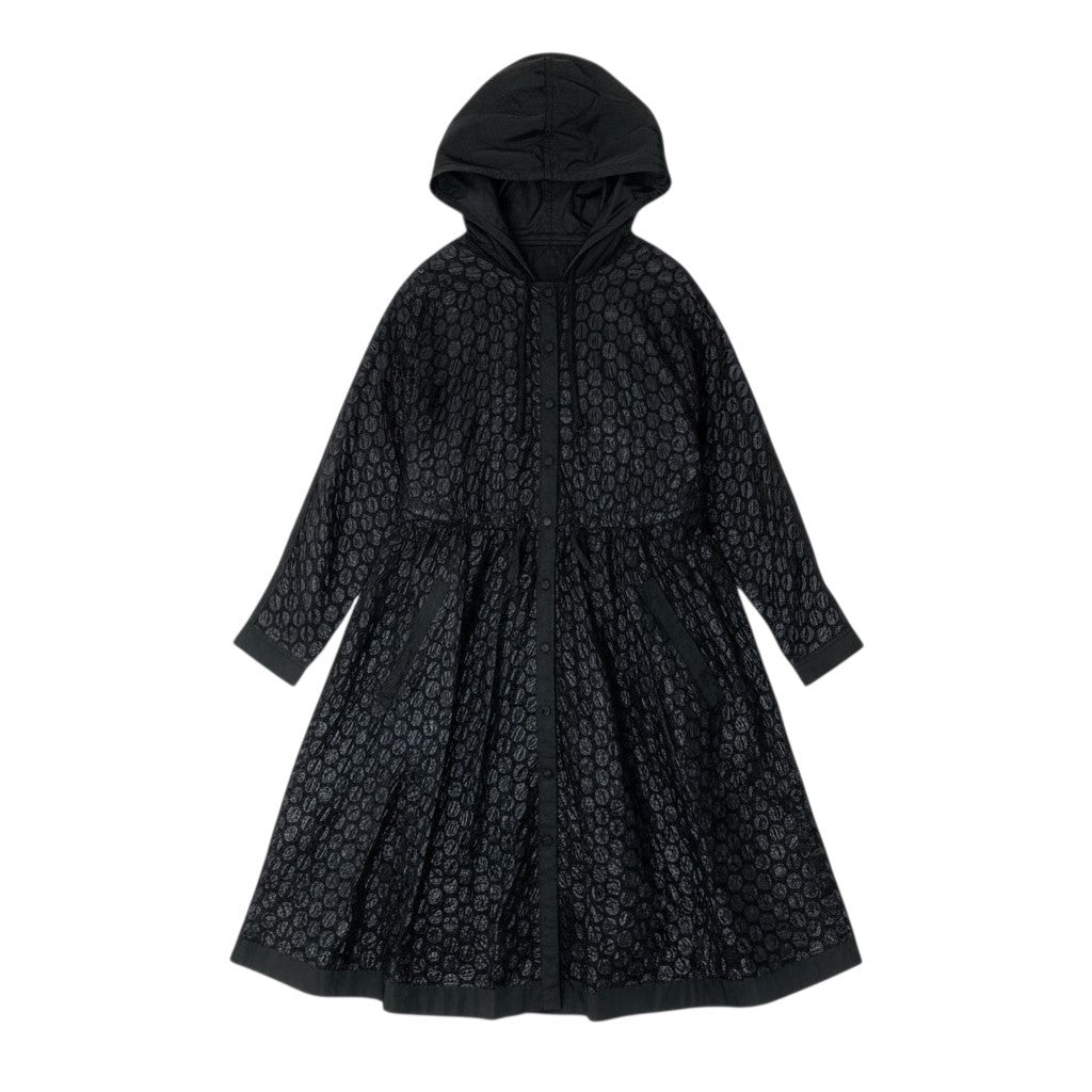 52c10 TOKUKO 1er VOL ＊J トクコプルミエヴォル フーデットコート スプリングコート ロング 薄手 ドット柄 水玉模様 レディー女性服 サイズ9 ブラックu02t