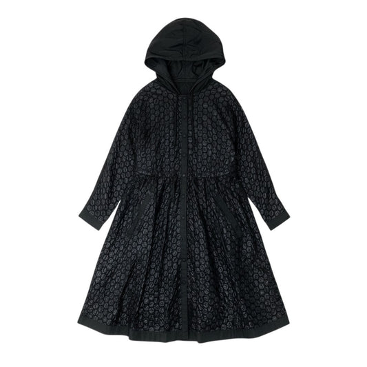 52c10 TOKUKO 1er VOL ＊J トクコプルミエヴォル フーデットコート スプリングコート ロング 薄手 ドット柄 水玉模様 レディー女性服 サイズ9 ブラックu02t