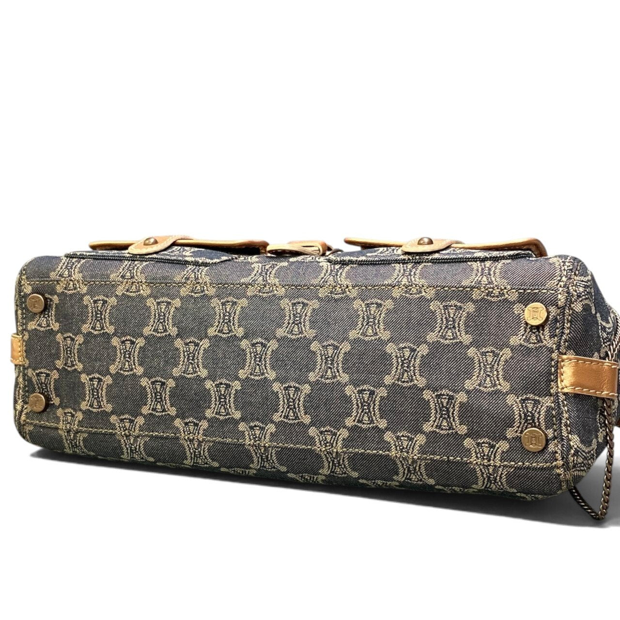 h29 CELINE 2005年 マカダム柄 ヴィンテージ デニムバッグ インディゴ オレンジベージュ レディース 女性用ta1
