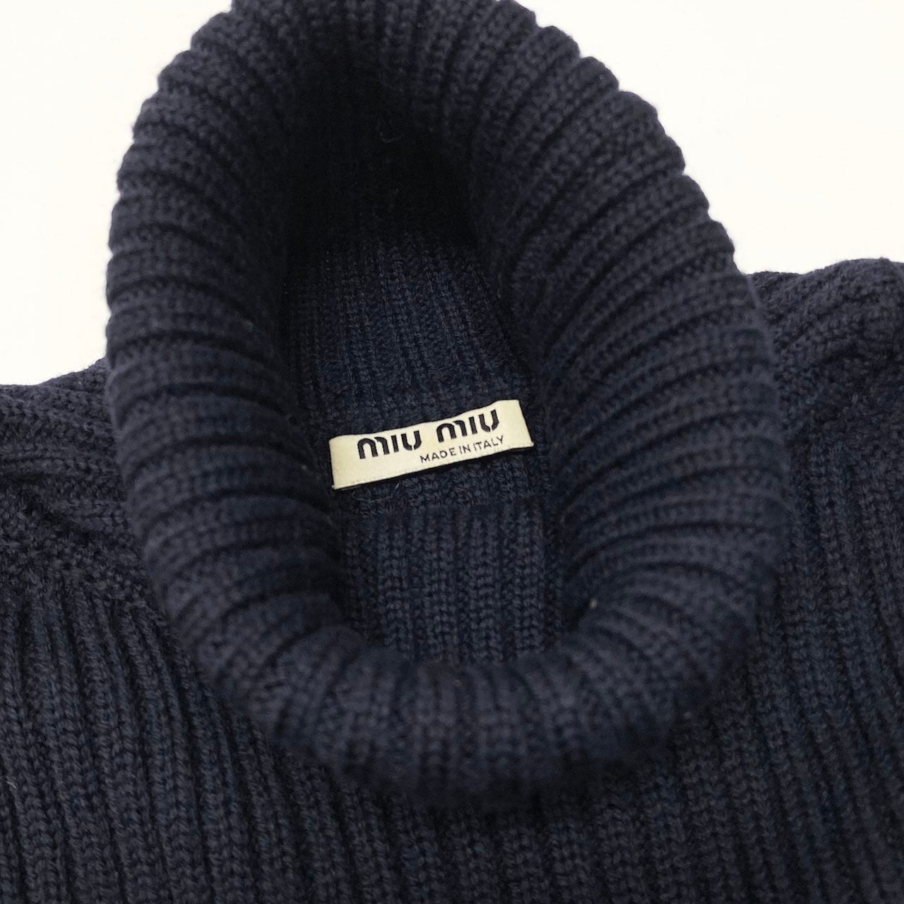 Ec30  miu miu ミュウミュウ タートルネック ニットセーター リブニット サイズ38 ネイビー ウール100％u02t