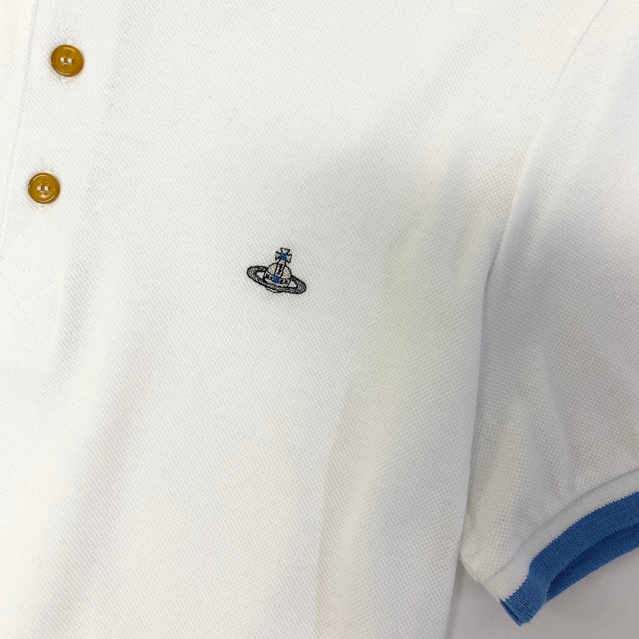 20d30 VivienneWestWood MAN ヴィヴィアンウエストウッドマン ロゴ刺繡 半袖ポロシャツ コットンシャツ サイズ46 ホワイト コットン100％ メンズ 紳士服u02t