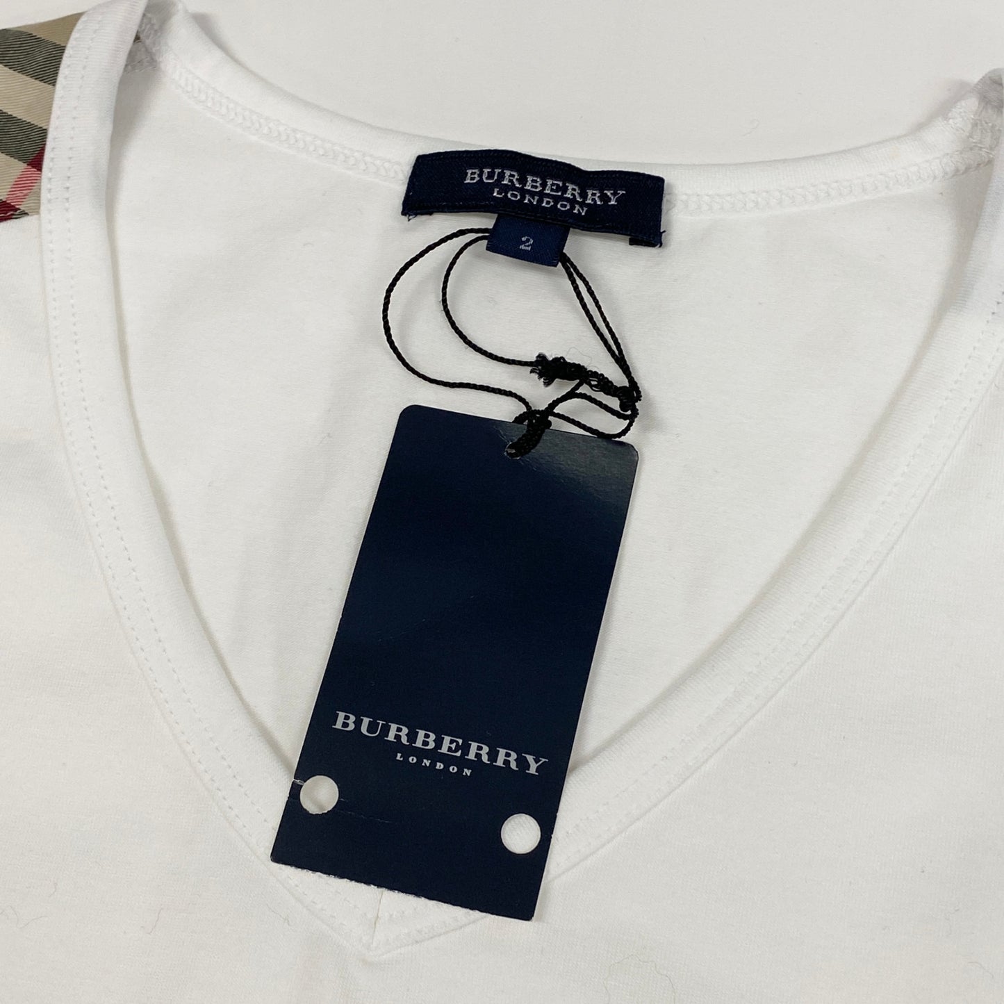 29d16 《未使用品》 BURBERRY LONDON バーバリー ロンドン コットン ロングTシャツ サイズ2 ホワイト ロンT タグ付きt18r