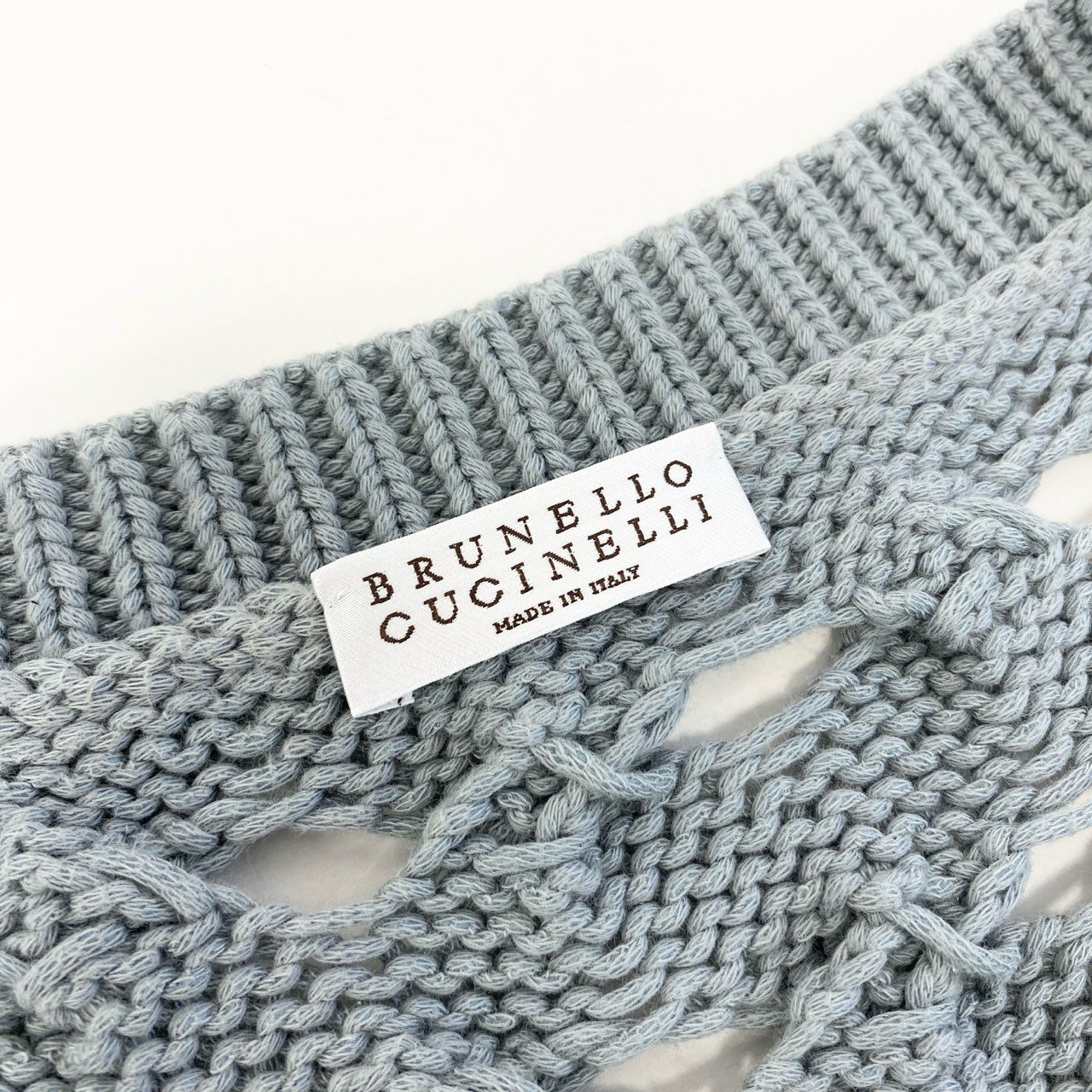 62d3 BRUNELLO CUCINELLI ブルネロクチネリ イタリア製 ケーブル編み コットンニット Vネック セーター トップス グレー レディースo07t