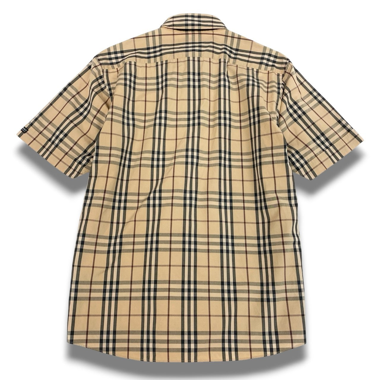 Ic2 BURBERRY BLACK LABEL バーバリーブラックレーベル 半袖シャツ トップス ノバチェック ホース刺繡 3 ベージュ系 コットン メンズu02t