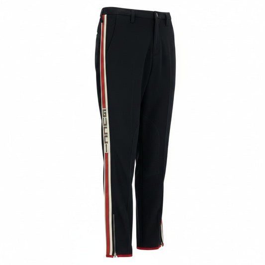 24e14 GUCCI グッチ ギャバジン ストレッチパンツ サイドロゴライン ボトム イタリア製 48サイズ ブラック メンズ 男性用u02t