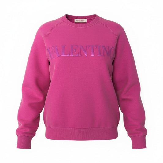 55c19 VALENTINO ヴァレンティノ クルーネック スウェットプルオーバー 長袖 フロント 立体ロゴ 裏起毛 レディース 女性服 トップス XS ピンクu02t