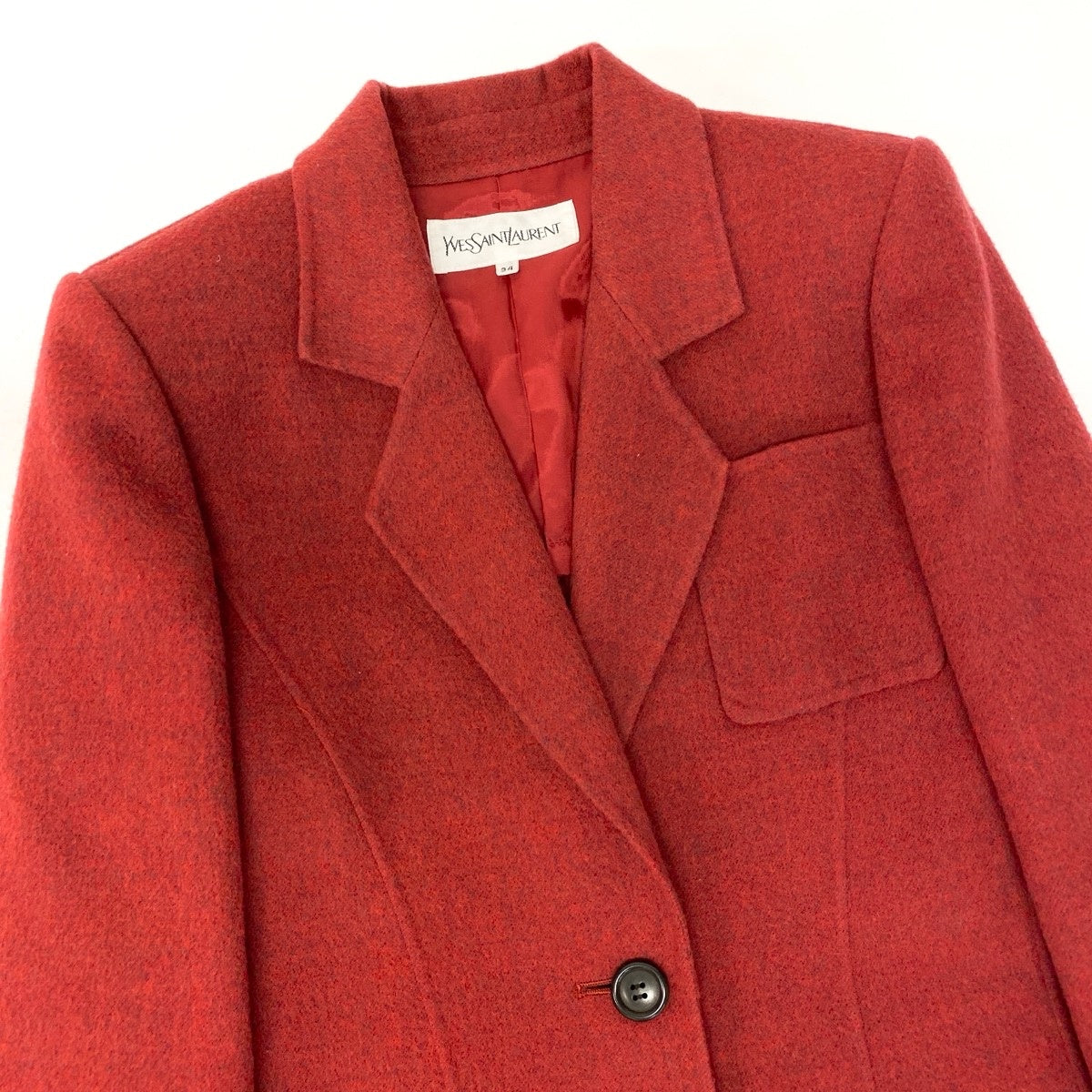 81e27 YVES SAINT LAURENT イヴサンローラン テーラードジャケット ウールジャケット サイズ34 レッド 羊毛100％ レディース 女性服u02t