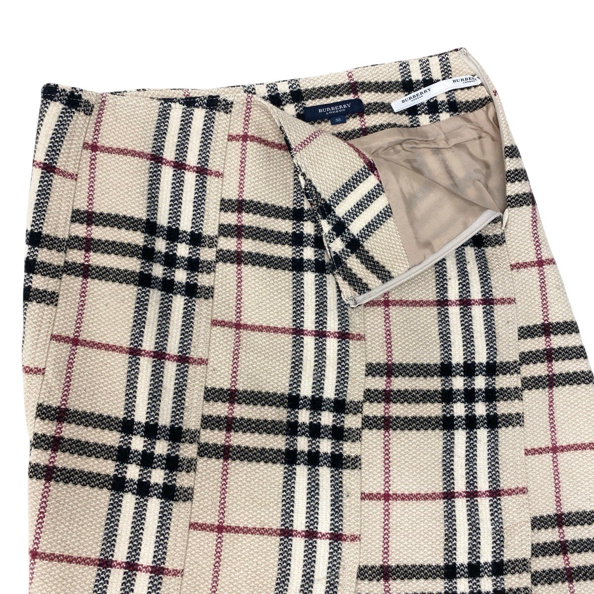 18f15 BURBERRY LONDON バーバリーロンドン チェック柄 スカート 再構築 カットオフ ボトムス 38 ベージュ ウール レディースo07t