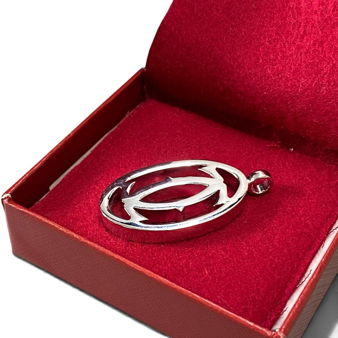 《美品》 Cartier カルティエ 2C ロゴ ペンダントトップ チャーム シルバー 箱付き アクセサリー ネックレス ジュエリーt18r