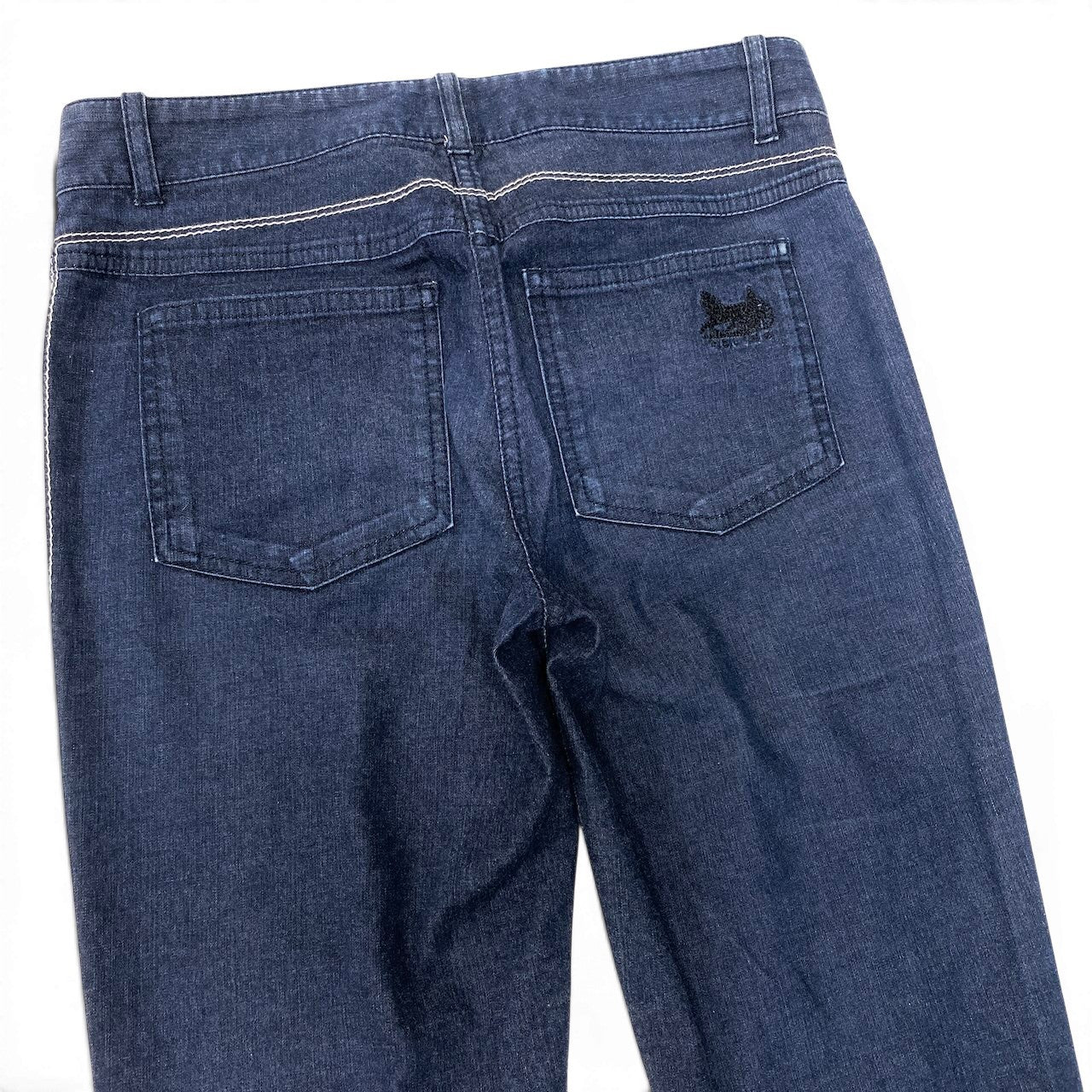 Ef26 CELINE セリーヌ デニムパンツ コットンブレンド ロゴ刺繡 薄手パンツ レディース女性用 36 ブルーu02t