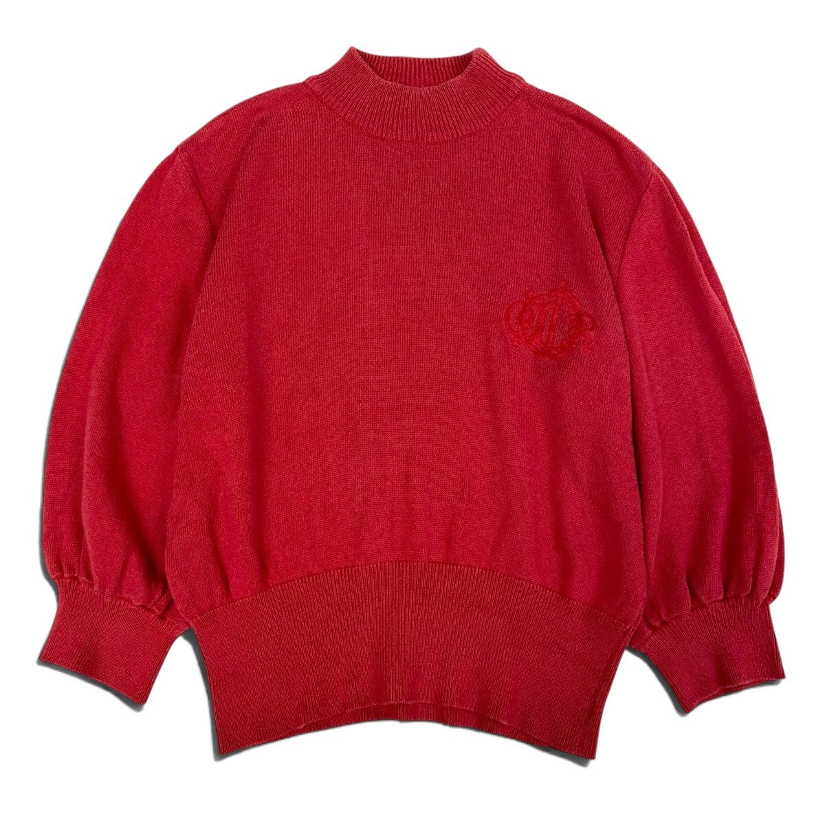 i4 Christian Dior クリスチャンディオール ハイネック ニットセーター ロゴ刺繍 サイズM レッド コットン シルク レディースo07t