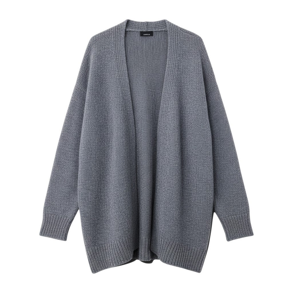 10i28 【美品】A-K-R-I-S- アクリス カシミヤニットカーディガン ニットセーター ミドル丈 44サイズ グレー カシミヤ100％ レディース 女性用u02t