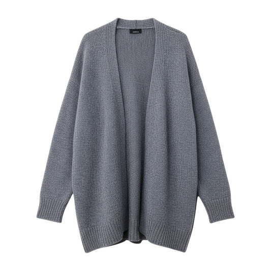 10i28 【美品】A-K-R-I-S- アクリス カシミヤニットカーディガン ニットセーター ミドル丈 44サイズ グレー カシミヤ100％ レディース 女性用u02t