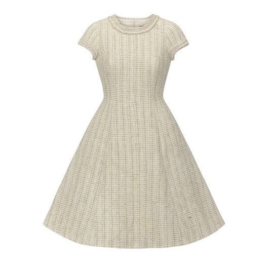 1a8 《美品》 FOXEY フォクシー DRESS BOTANACAL ツイードワンピース 半袖 ロングワンピース トップス 38 アイボリー レディース 女性用u02t