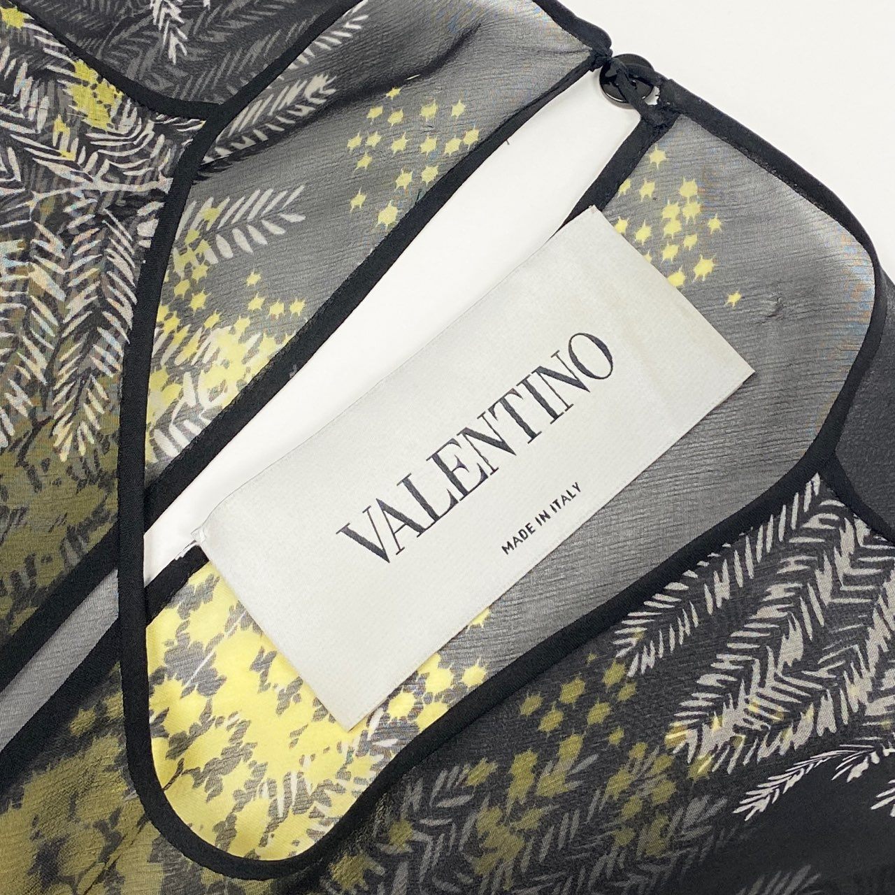 47c4 《美品》 VALENTINO ヴァレンティノ フラワーシアーワンピース 38 ブラック イエロー ベルト付 シースルー マキシ ドレス イタリア製