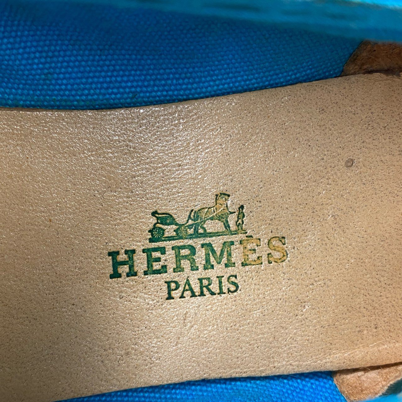 6f20 《希少》 HERMES エルメス バックロゴ ペイズリー ホースシュー刺繍 エスパドリーユ ブルー キャンバス フラットシューズ Vintage ヴィンテージ