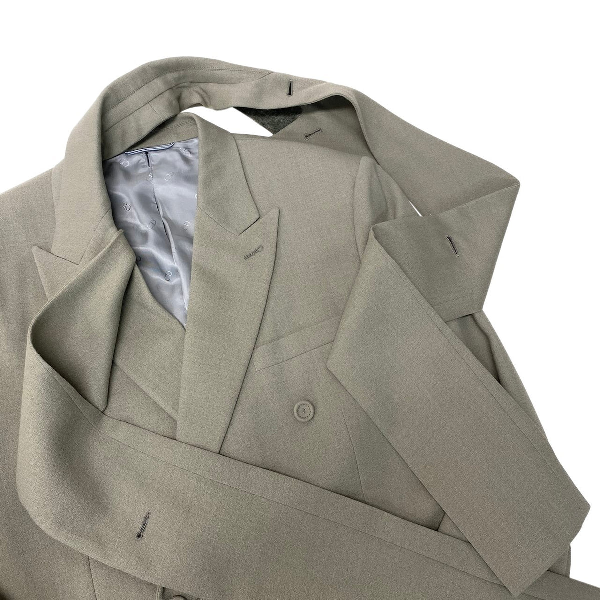 48j16【極美品】 DIOR HOMME ディオール オム ダブルブレスト テーラードジャケット スカーフ付 2way サイズ48 グリーン系 ウール100％ メンズu02t