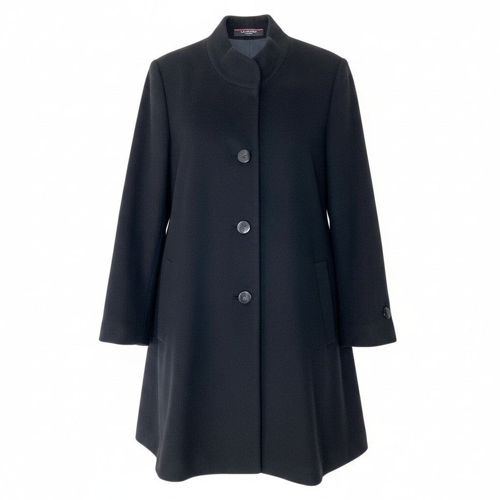 3g11 LEONARD FASHION レオナール ステンカラーコート 裏地花柄 ロング カシミヤブレンド サイズ11R ブラック レディースu02t