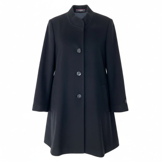 3g11 LEONARD FASHION レオナール ステンカラーコート 裏地花柄 ロング カシミヤブレンド サイズ11R ブラック レディースu02t