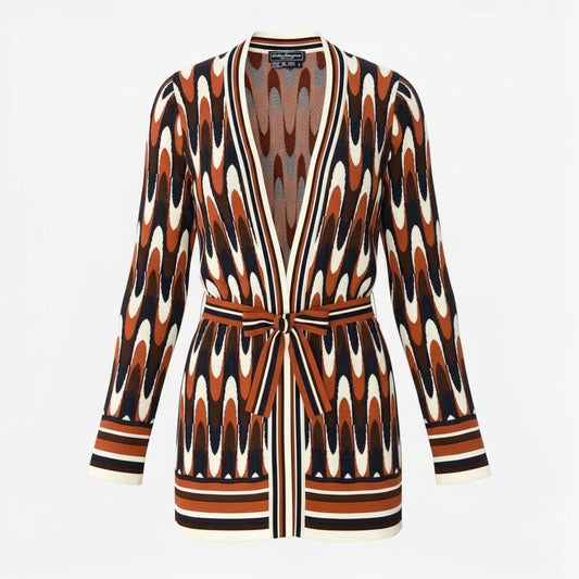 Ec5 Salvatore Ferragamo サルヴァトーレフェラガモ ロングスリーブカーディガン 総柄 幾何学模様 Sサイズ マルチカラー レディース 女性用o07t