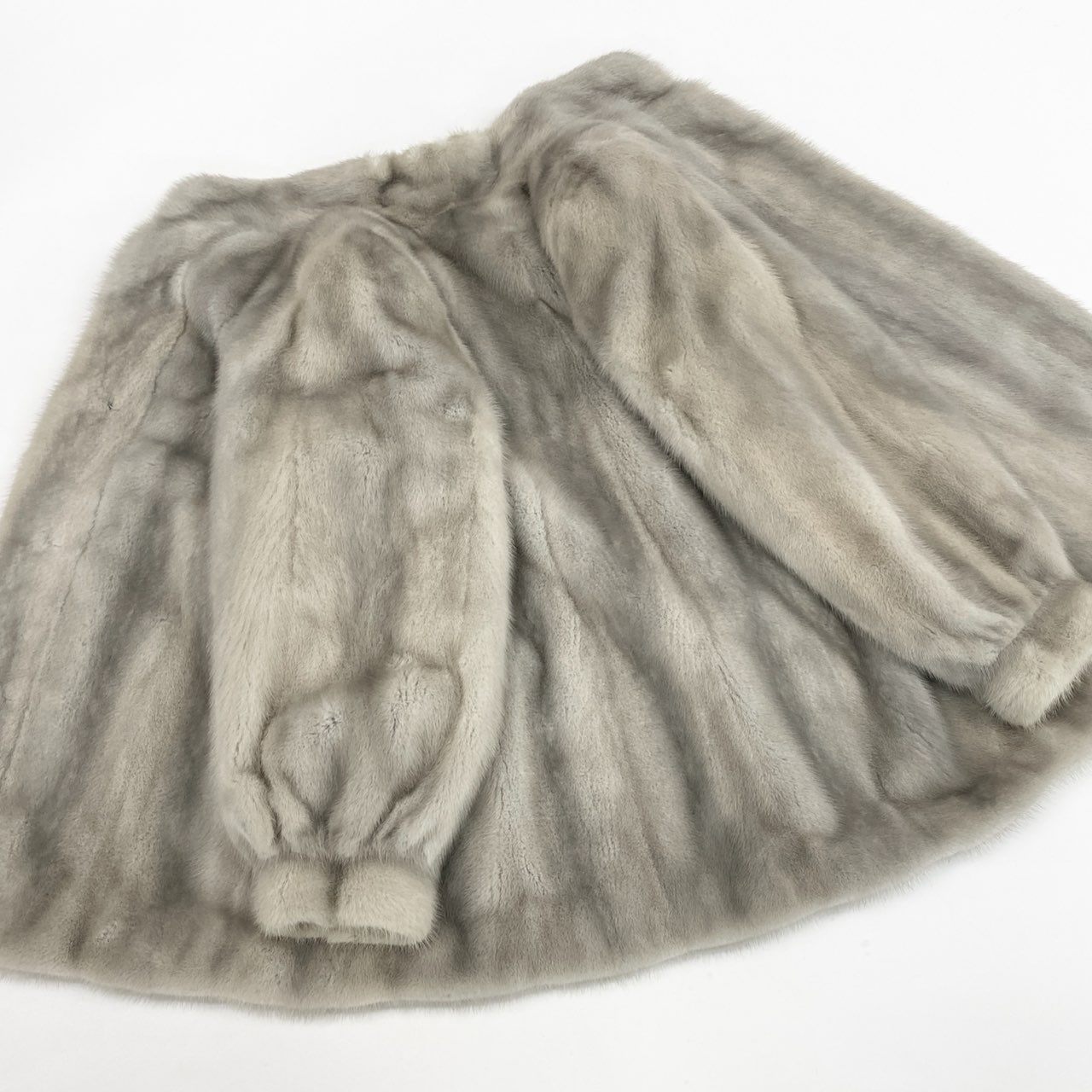 26L5 PRELIOT プレリオット サファイアミンク ロングコート サイズ13号 シルバーグレー 本毛皮 MINK FUR 裏地刺繍 ポケット有t18r