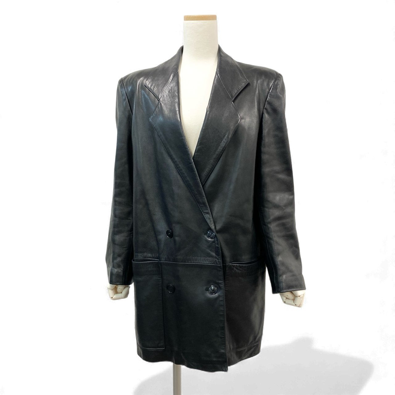 10k11 agnes b.  SPECIAL アニエスベースペシャル レザー ロングジャケット チェスターコート ダブルブレスト フランス製 レディース 女性用 2 ブラックu02t