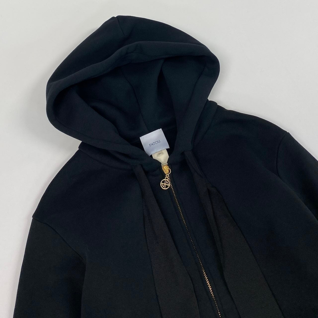 41e14 【極美品】Patou パトゥ ジップアップフーディー パーカー ロゴプリント トップス 21PA1-JE007-95 XSサイズ ブラック コットン100％ レディース 女性用k02i