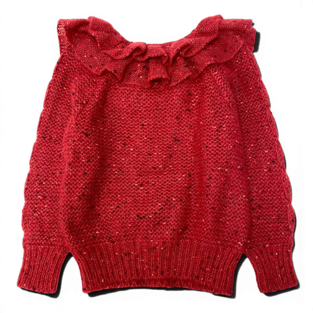 Eg6  Christian Dior クリスチャンディオール フリルネック ローゲージ ニットセーター サイズM レッド ウール100％ レディースo07t