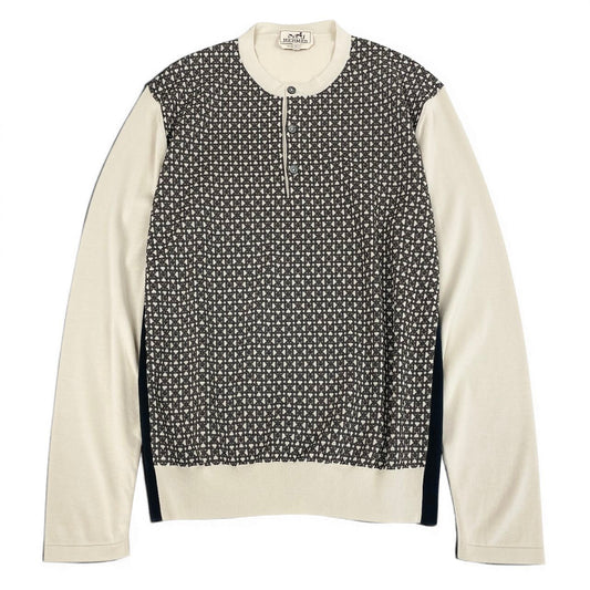 Md21 【新品保管品】HERMES エルメス ロングスリーブニット コットンニットセーター 総柄 トップス Lサイズ マルチカラー コットン100％ メンズ 男性用t18r