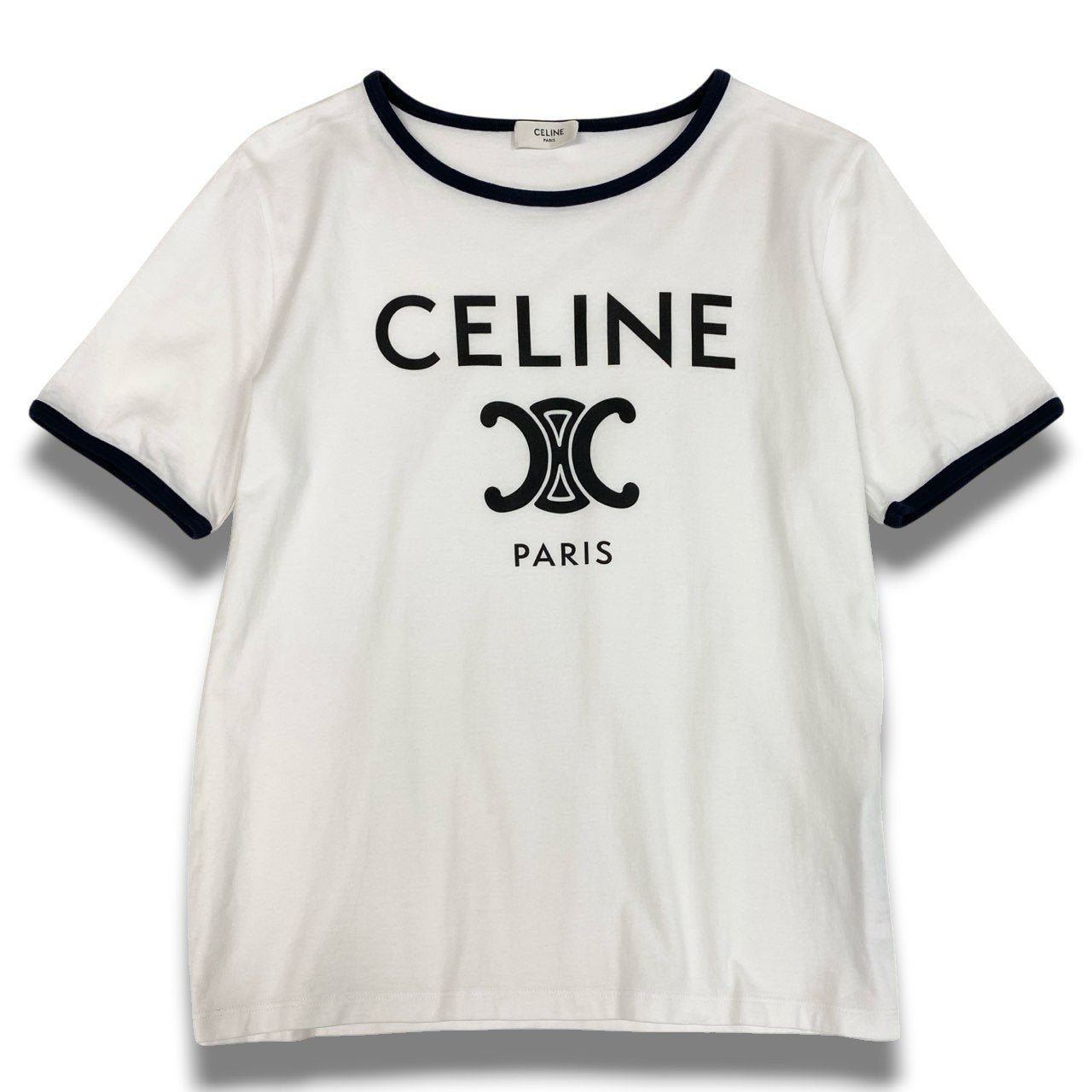 Ic2 CELINE セリーヌ トリオンフロゴ クルーネック 半袖Tシャツ カットソー 2X872671Q L ホワイト コットン レディースu02t