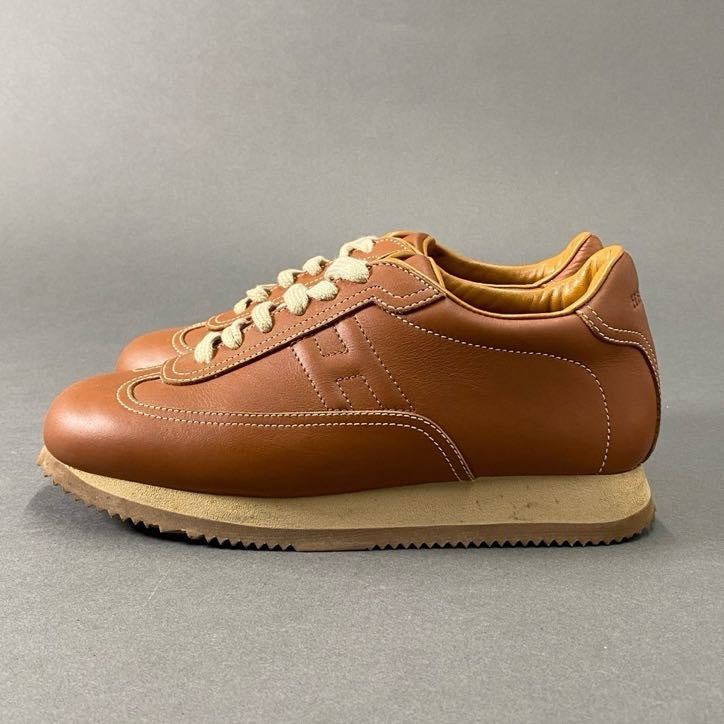 1h14 HERMES エルメス Quick Leather Sneakers クイック レザー スニーカー 37 1/2 ブラウン シューズ イタリア製