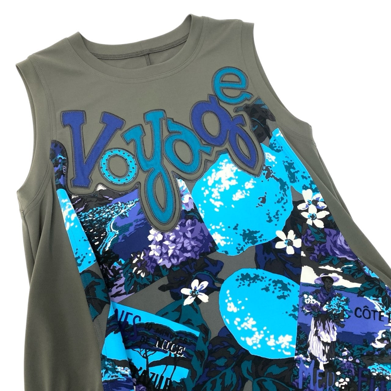 14c5 TOKUKO 1er VOL トクコプルミエヴォル ノースリーブワンピース Aライン 花柄プリント 刺繍 ストレッチ レディース 女性服 サイズ9 グレー系u02t