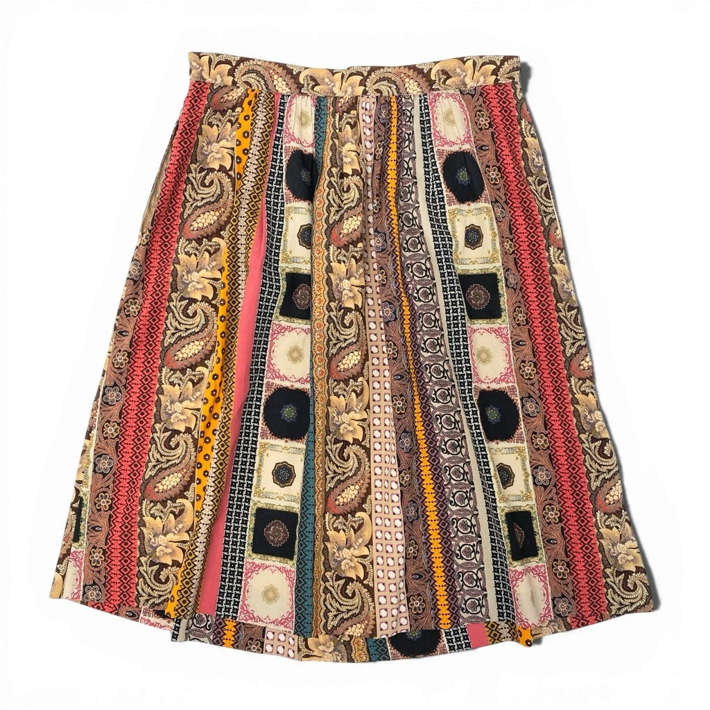 5a9 ETRO エトロ イタリア製 フレアスカート ミモレ丈 総柄プリント シルクブレンド 伸縮ストレッチ○ レディース 女性用 46 マルチカラーu02t