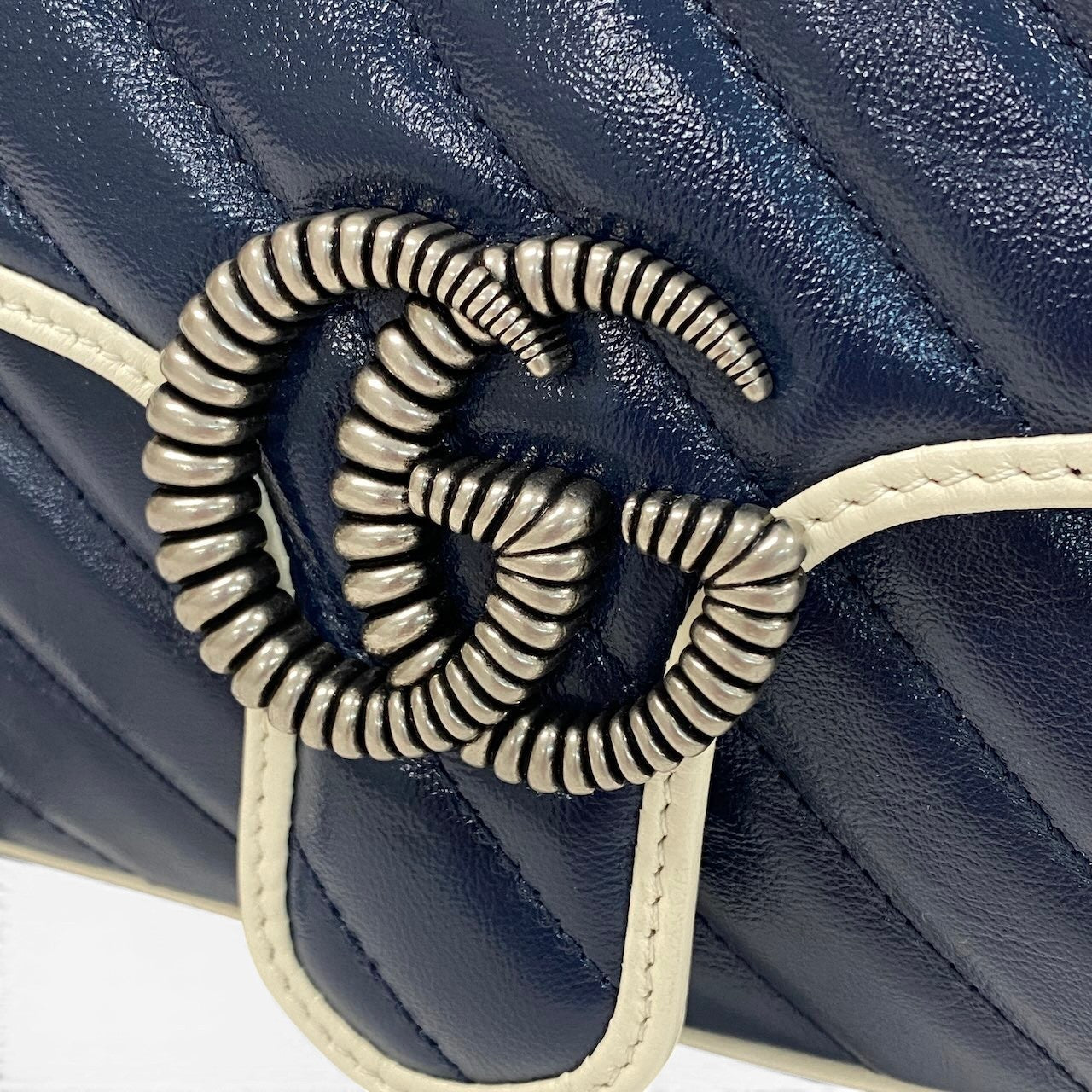 e4 《極美品》 GUCCI グッチ GGマーモント チェーンショルダーバッグ Marmont Chain Shoulder Bag ブルーt18r